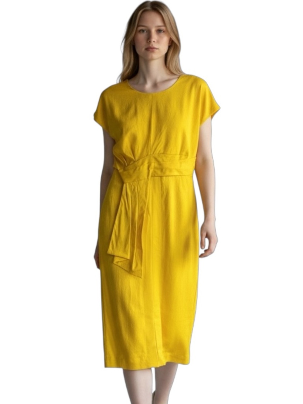 Carlisle Collection Yellow Lined Short Cap Sleeve Empire Mid Length Dress Size 4